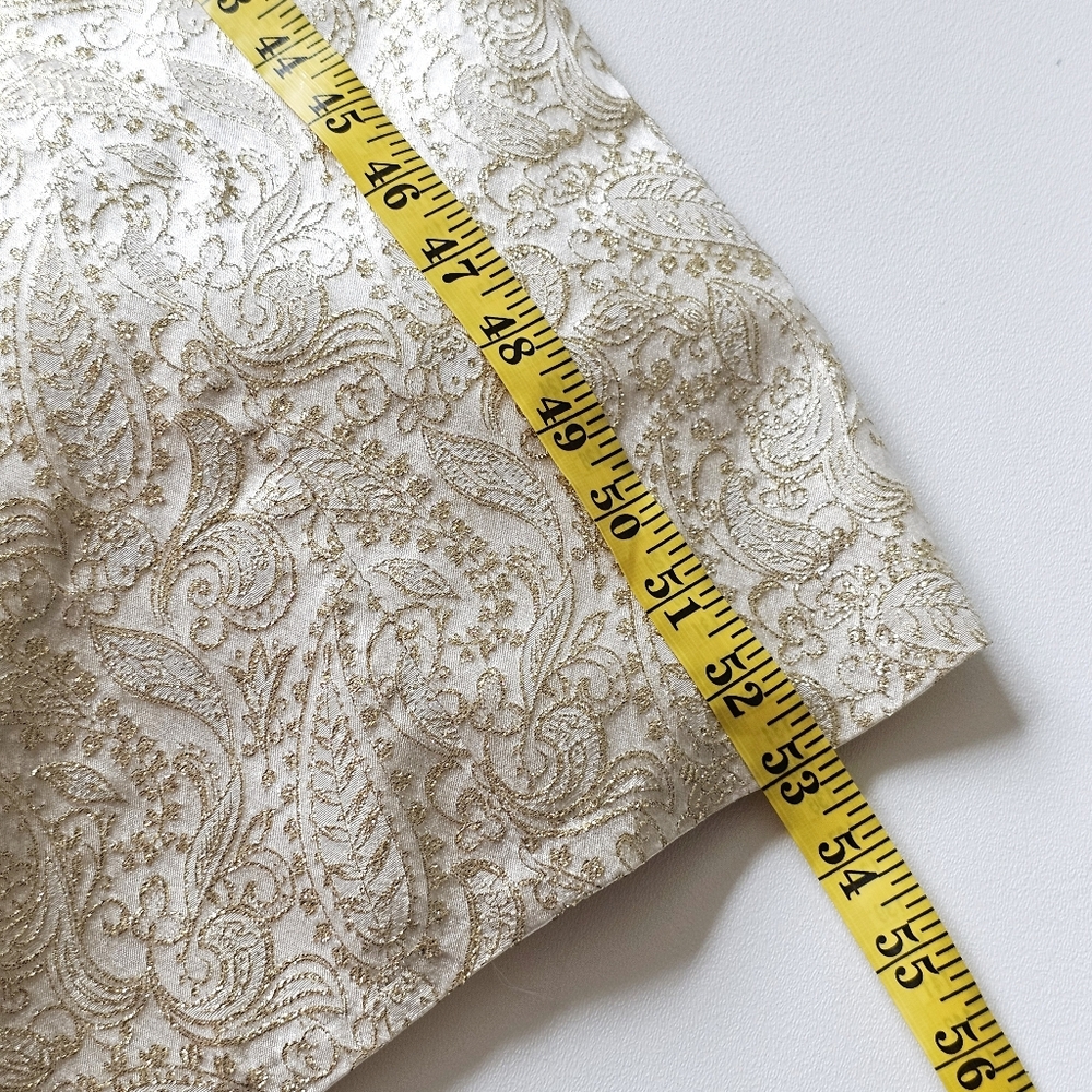 Vintage 80s Handmade Gold Brocade Cocktail Dress Puff Sleeve Statement Bow Back - Picture 14 of 16